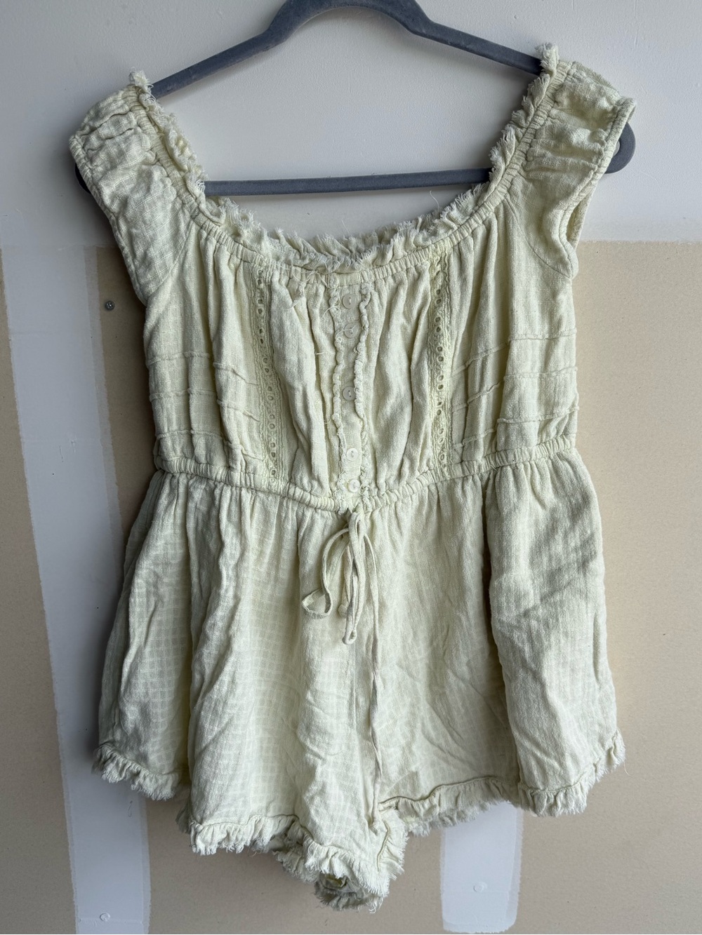 Urban Outfitters Cream Frayed Gauze Romper